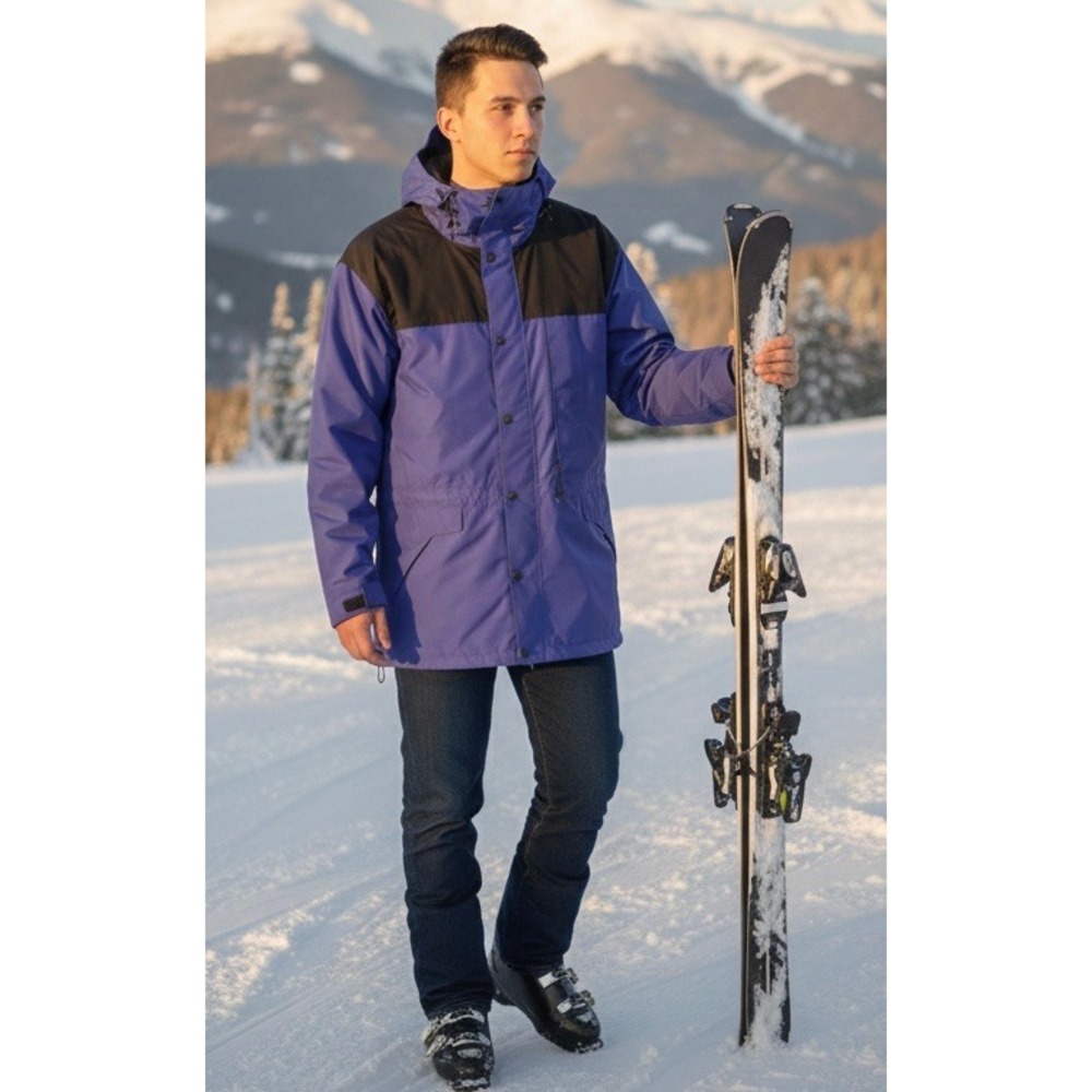 VTG REI Gore-Tex Ski Jacket Men's L Purple Black Hooded Waterproof Outdoor‎